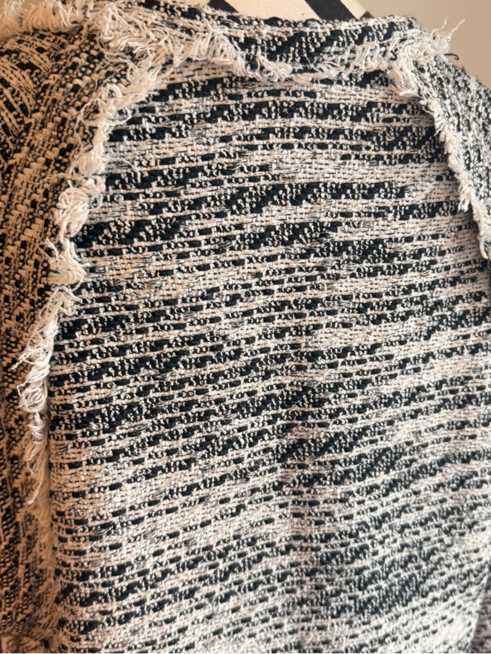 IRO LICIA Frayed Tweed Knit Top 3/4 Sleeve Fringe Sweater Cotton Blend Gray 40 - Picture 4 of 7